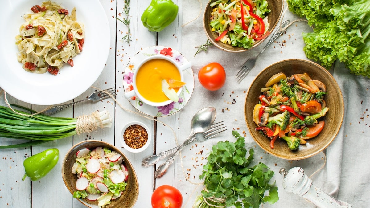 vegetable salad on white ceramic plate